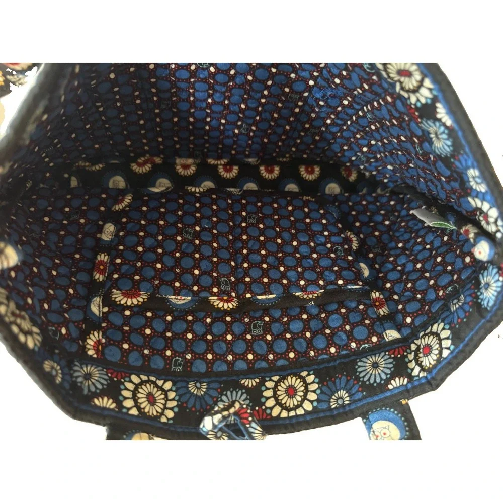 Vera Bradley Night Owl Toggle Tote Bag Retired Quilted Black Owl Floral Purse